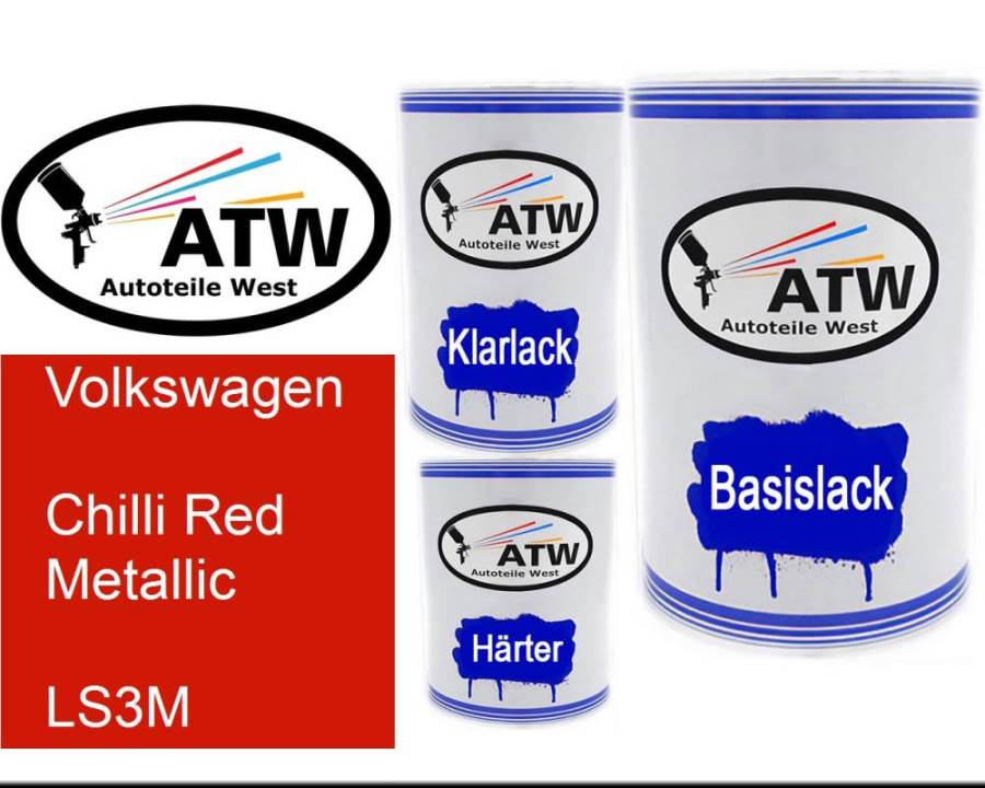 Volkswagen, Chilli Red Metallic, LS3M: 500ml Lackdose + 500ml Klarlack + 250ml Härter - Set, von ATW Autoteile West.